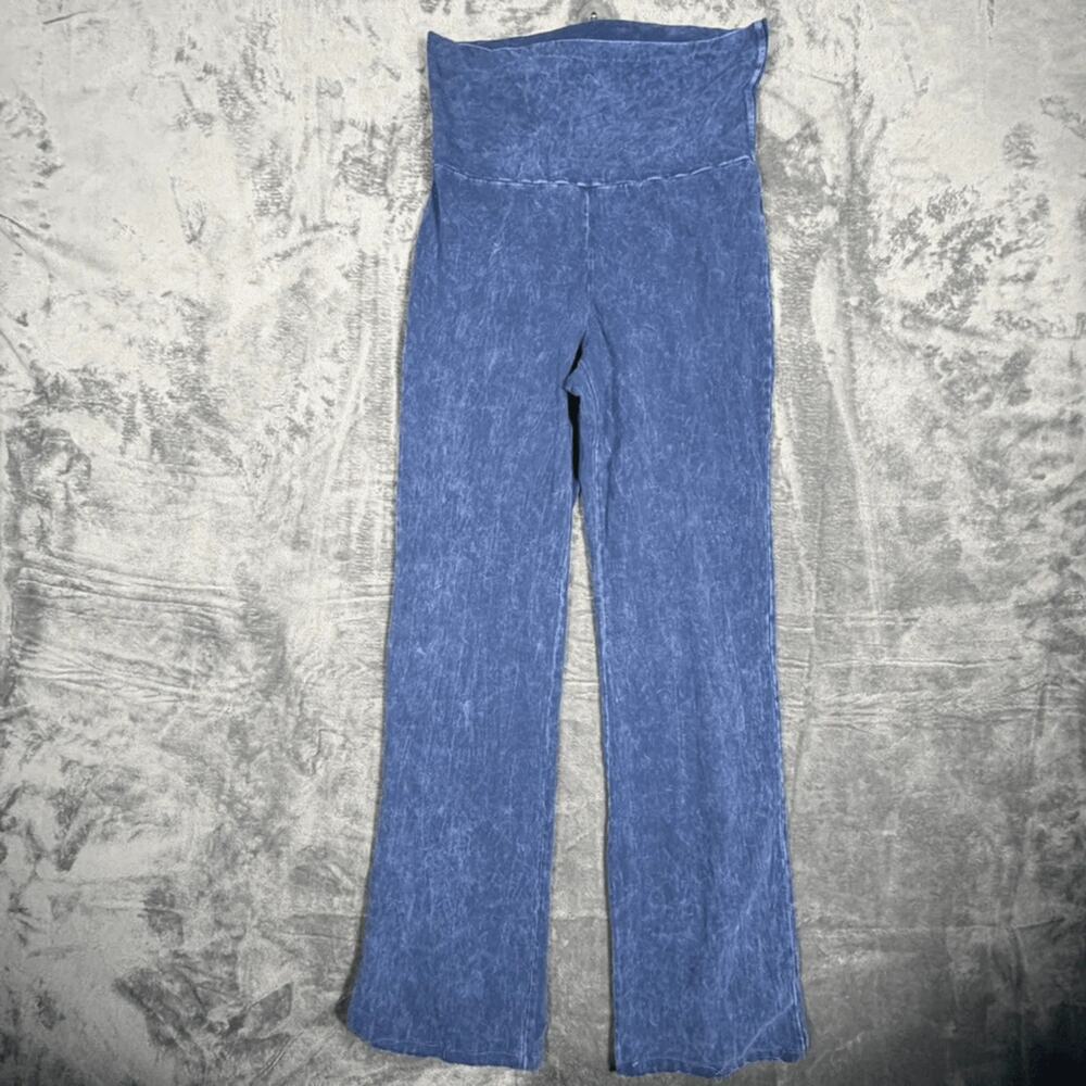 Chatoyant Womens High Waist Flare Leggings M Blue Acid Wash Stretch Yoga Pants